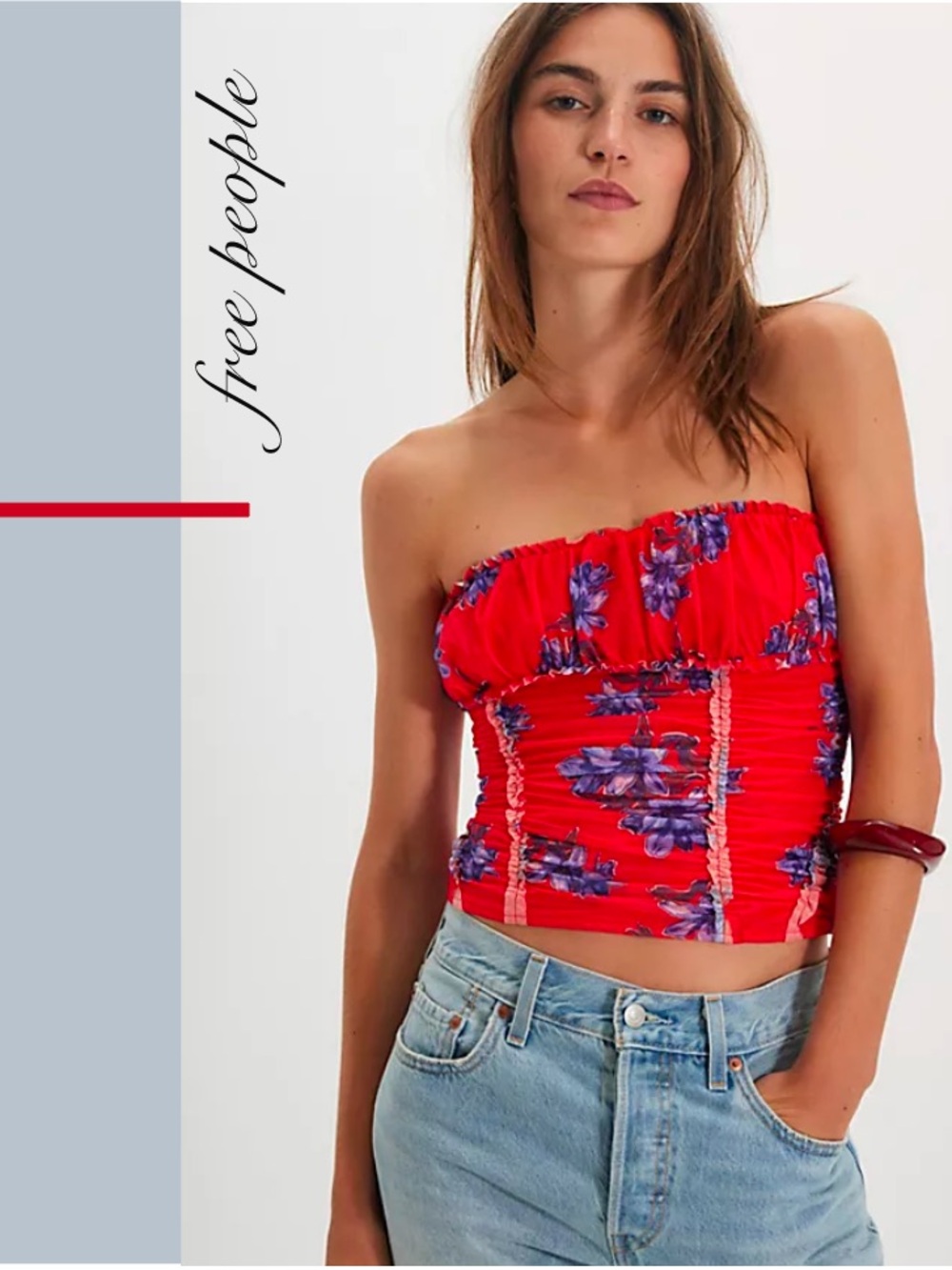 Free People Floral Ruched Strapless Corset Top